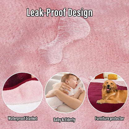 Ahinahwap Waterproof Blanket for Bed Couch Sofa, Reversible & Reusable Cat, Dog Blanket Waterproof Washable, Small Water Resistant Blankets, Leakproof (40"x60", Burgundy/Rose Pink)