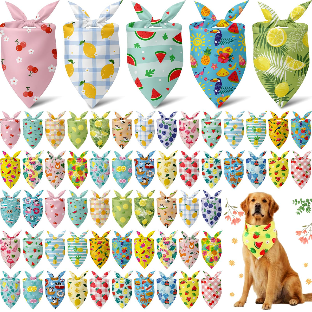 Sanwuta 60 Pcs Christmas Dog Bandanas Bulk Xmas Pet Bib Scarf, Santa Medium