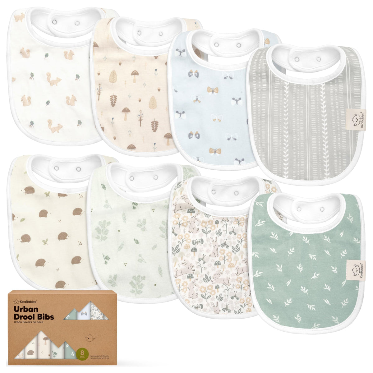 KeaBabies 8-Pack Organic Baby Bibs for Drooling and Teething (Pets & Paws)