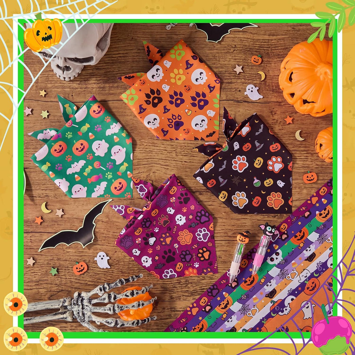 Abbylike 100 Pcs Halloween Dog Bandanas Bulk Cute Dog Paw Prints Pattern
