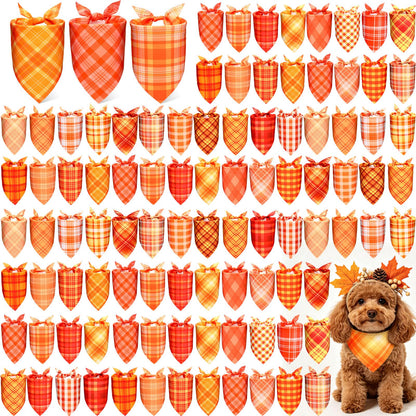 Abbylike 100 Pcs Halloween Dog Bandanas Bulk Cute Dog Paw Prints Pattern