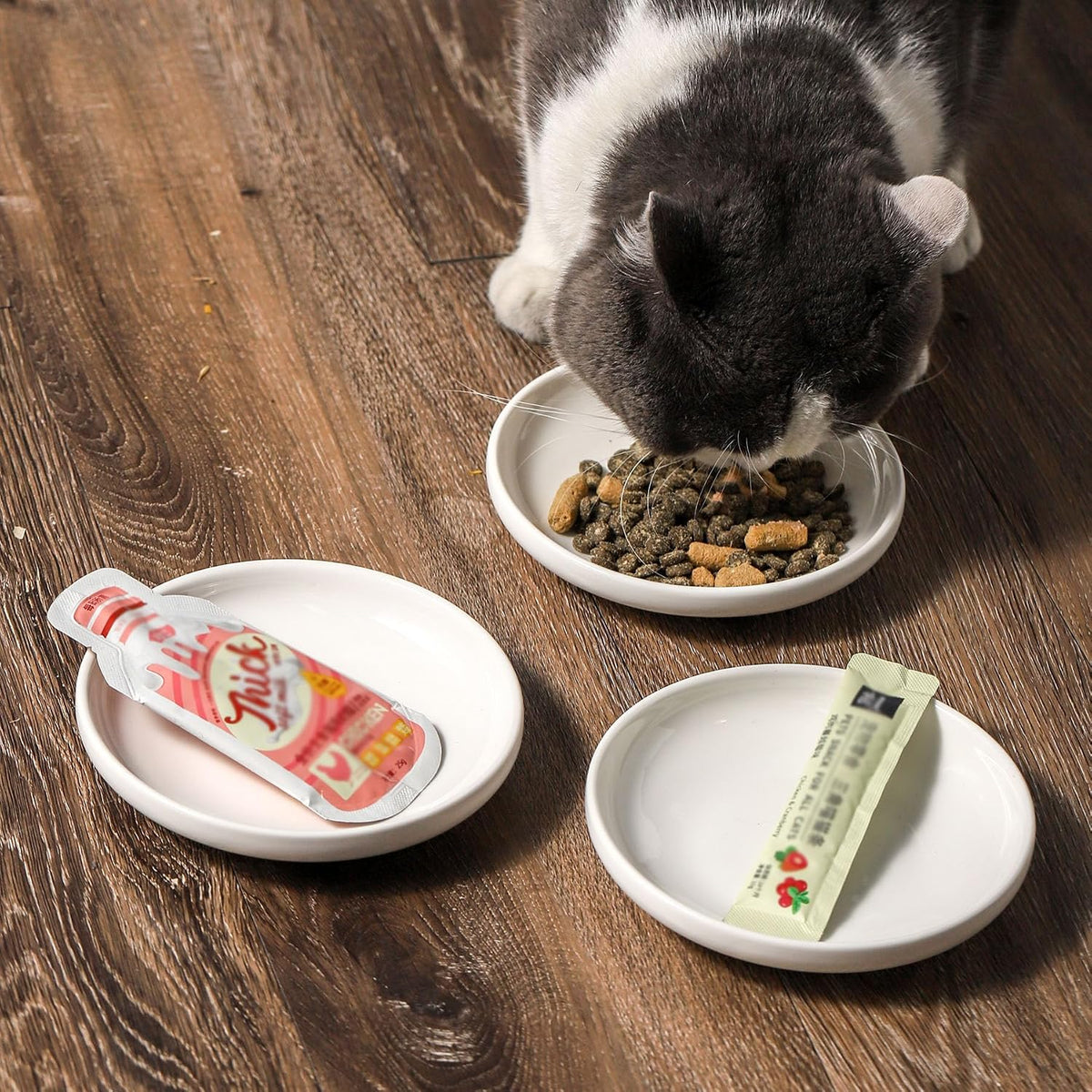 3 PCS Ceramic Cat Bowls, 5.5 in Pet Bowl Cat Dishes for Food and Water, Small Dog Dish(White)