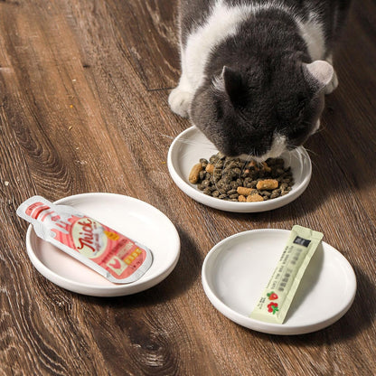 3 PCS Ceramic Cat Bowls, 5.5 in Pet Bowl Cat Dishes for Food and Water, Small Dog Dish(White)