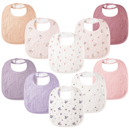 Bearmoss 100% Cotton 10 Pack Muslin Baby Bibs for Drooling and Teething
