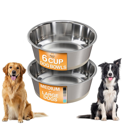 Neater Pet Brands Stainless Steel Dog Bowls with Non-Slip Rubber Bottom – 2 Cup (16 oz), Black - Set of 2 Heavy Duty Metal Dog Bowls, Dishwasher Safe, Food or Water Bowl, Ideal for Small Dogs & Cats