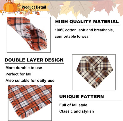 ADOGGYGO Fall Dog Bandana, Brown Plaid Thanksgiving Bandanas for Dogs, S