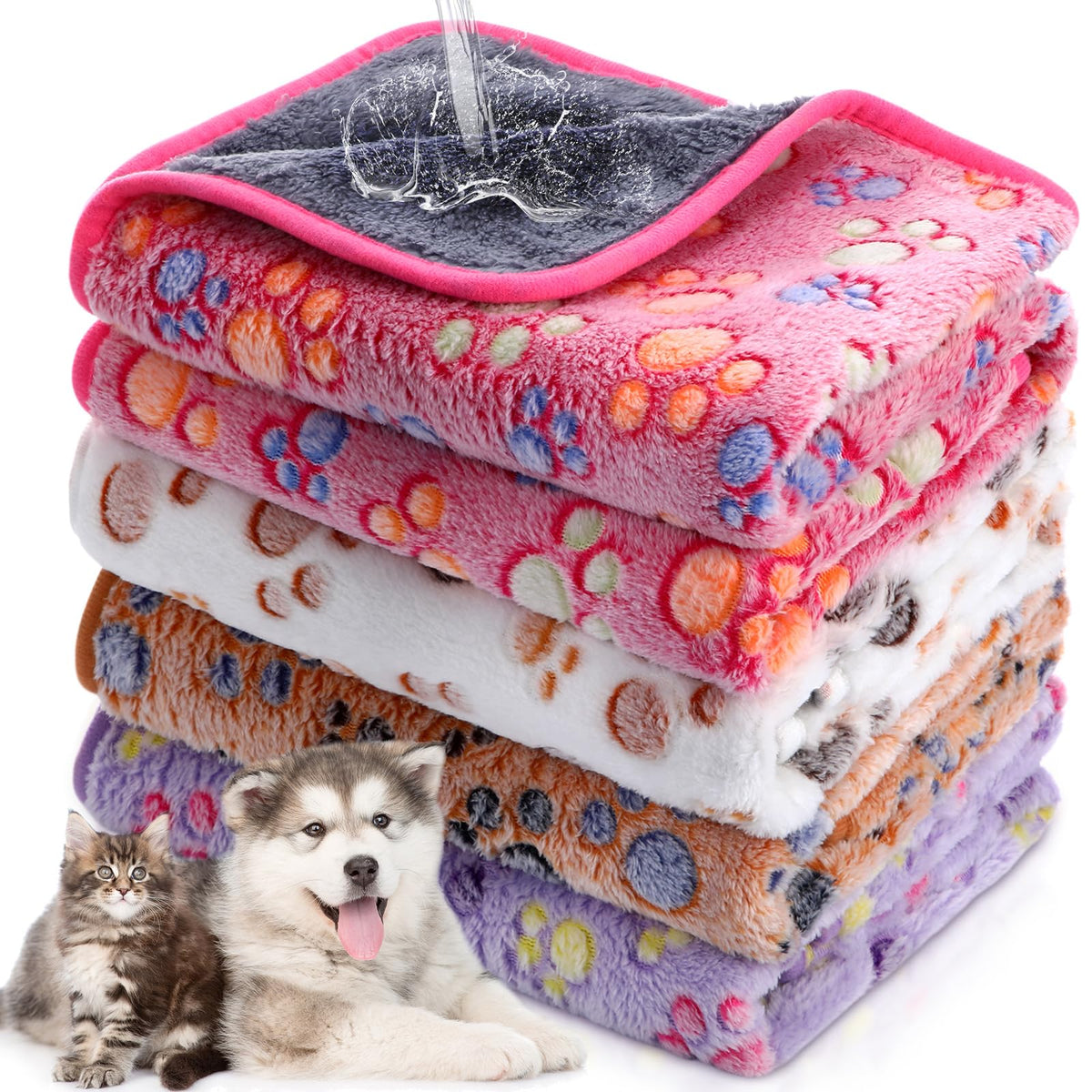 Panelee 36 x 36 Inch 4 Pcs Waterproof Dog Blankets Paw Print for Whelping