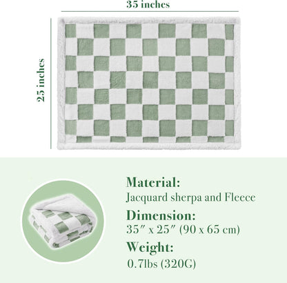 Ohocut Checkered Dog Blanket, Sage Green Jacquard Sherpa Blankets for Small Dog and Cats, Cute Aesthetic Style Fluffy Fleece Pets Blanket for Couch Protection Washable, 25"x35"
