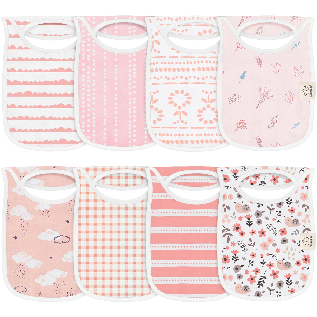 KeaBabies 8-Pack Bibs for Baby Girls, Boys Pullover Baby Bibs 6-36M (Brick)