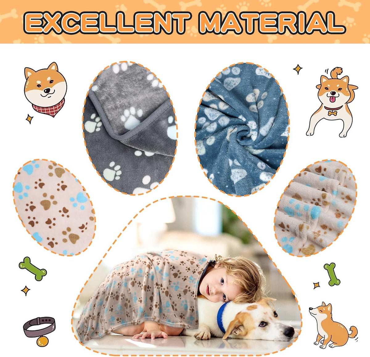 Rezutan Blanket for Large Dogs & Cats Soft Reversible Cute Paw 40"x31"