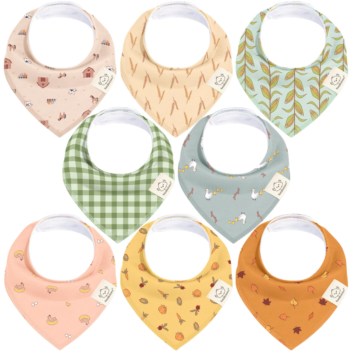 KeaBabies 8pk Organic Baby Bandana Bibs for Drooling Teething, Pets & Paws