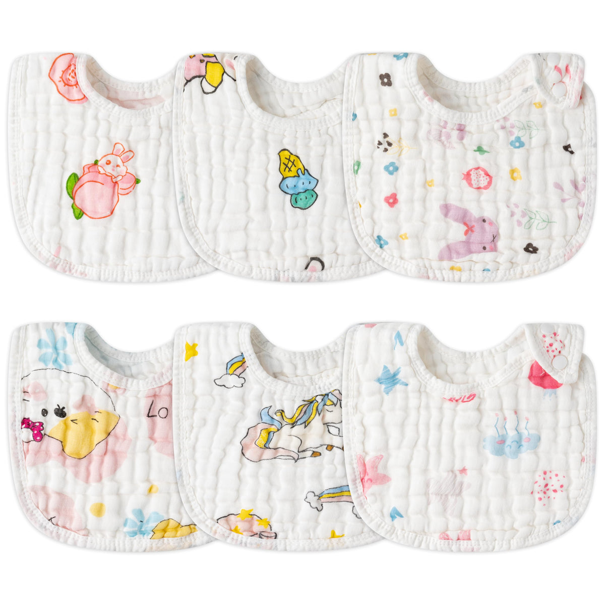 Zainpe 6Pcs Snap Muslin Cotton Baby Bibs