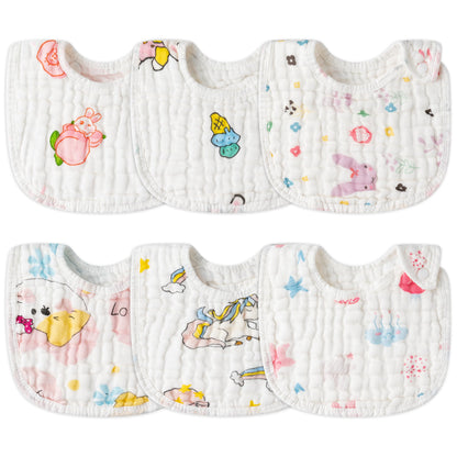 Zainpe 6Pcs Snap Muslin Cotton Baby Bibs