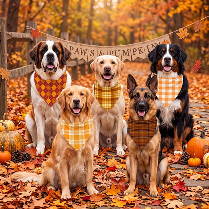 50 Pcs Fall Plaid Dog Bandanas Bulk Autumn Gingham Check Pattern