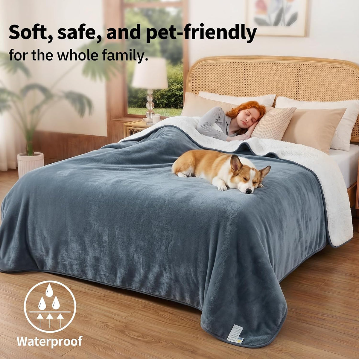 Sunheir Waterproof Blanket for Couch Bed, Soft Pet Blanket Leakproof, Grey