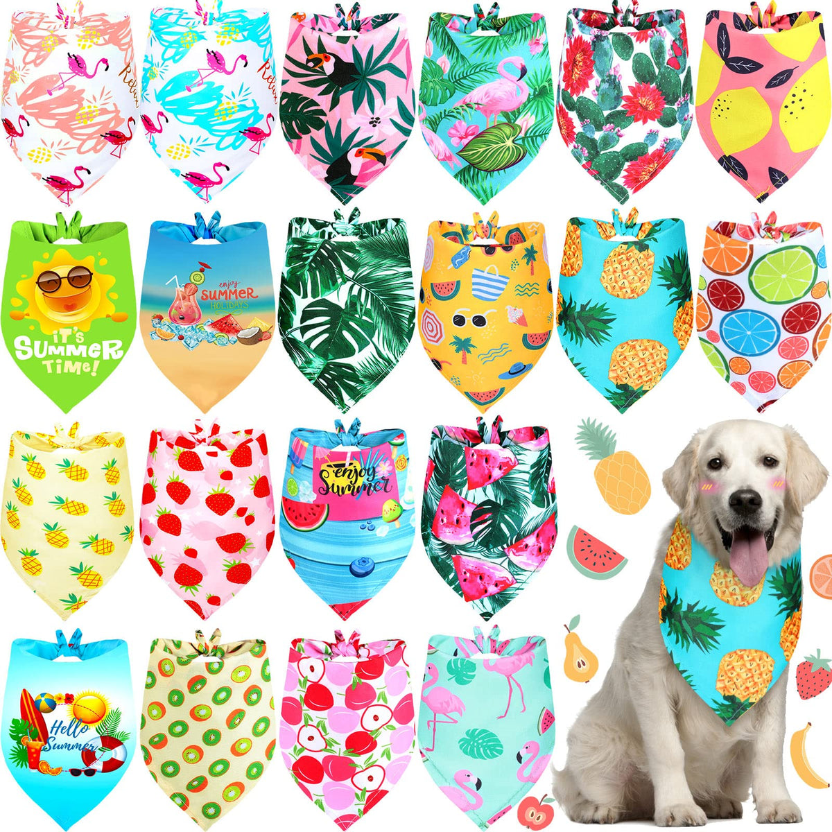 Frienda 20 Pcs Summer Spring Dog Bandanas Hawaiian Style Washable Triangle Pet Bibs Assortment Puppy Kerchief Accessories for Small Medium Pets Dogs Cats(X-Large)