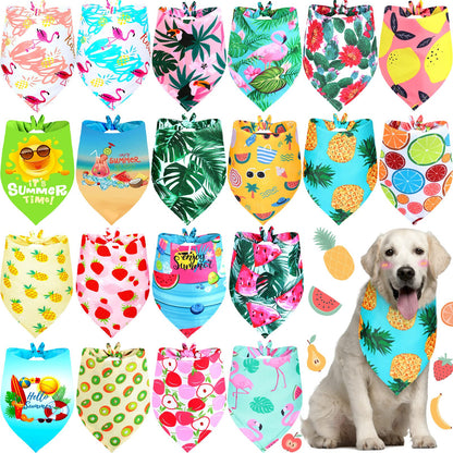 Frienda 20 Pcs Summer Spring Dog Bandanas Hawaiian Style Washable Triangle Pet Bibs Assortment Puppy Kerchief Accessories for Small Medium Pets Dogs Cats(X-Large)