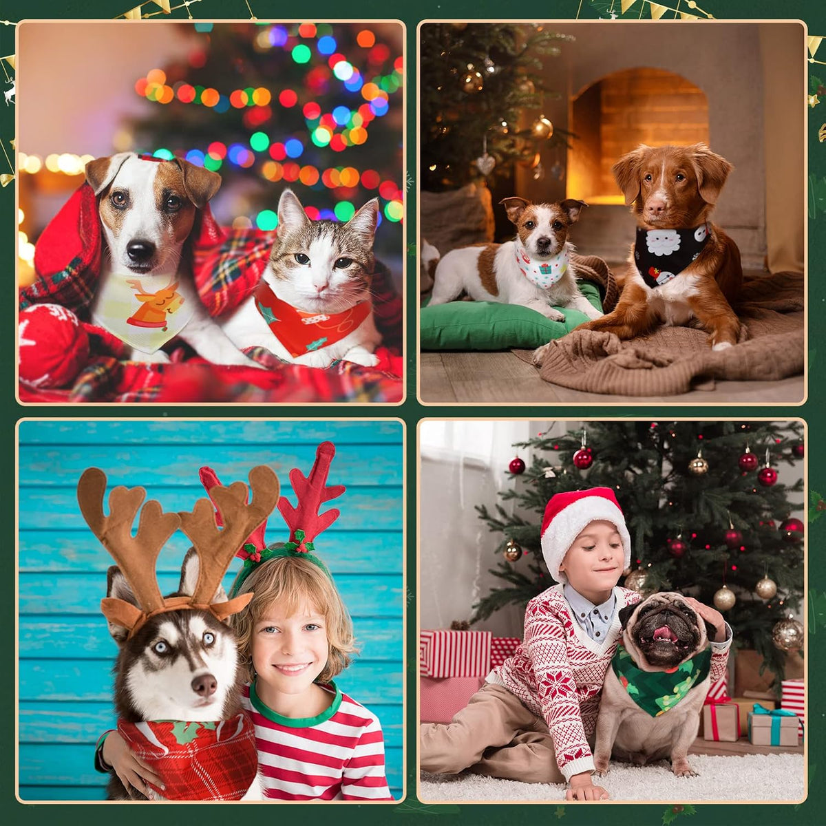 Sanwuta 60 Pcs Christmas Dog Bandanas Bulk Xmas Pet Bib Scarf, Santa Medium