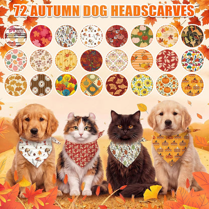 72 Pack Fall Dog Bandanas Bulk Autumn Triangle Pet Scarfs