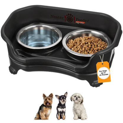 Neater Feeder Express Mess Proof Dog Bowls Elevated for Small Breeds under 15 Lb, Made in USA, No Spill Raised Dog Food Bowl Stand, Stainless Steel Food and Water Bowl Set, Feeding Station, Cappuccino