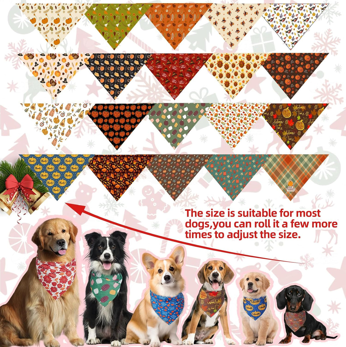 PAWCHIE Halloween Dog Bandanas 100 Packs, Holiday Bulk Pet Bibs Colorful Pet Triangle Scarf Pet Bandanas Plaid Festival Style for Small to Large Dogs Puppies Cats, Halloween & Thanksgiving & Christmas