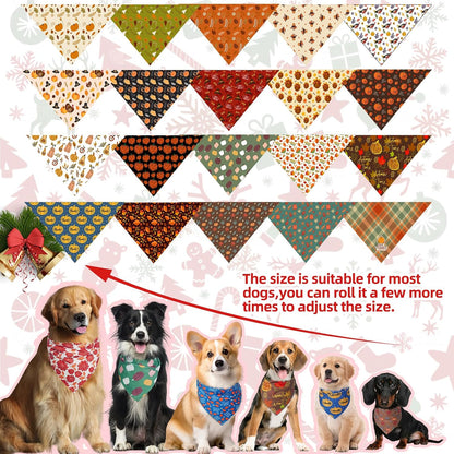 PAWCHIE Halloween Dog Bandanas 100 Packs, Holiday Bulk Pet Bibs Colorful Pet Triangle Scarf Pet Bandanas Plaid Festival Style for Small to Large Dogs Puppies Cats, Halloween & Thanksgiving & Christmas