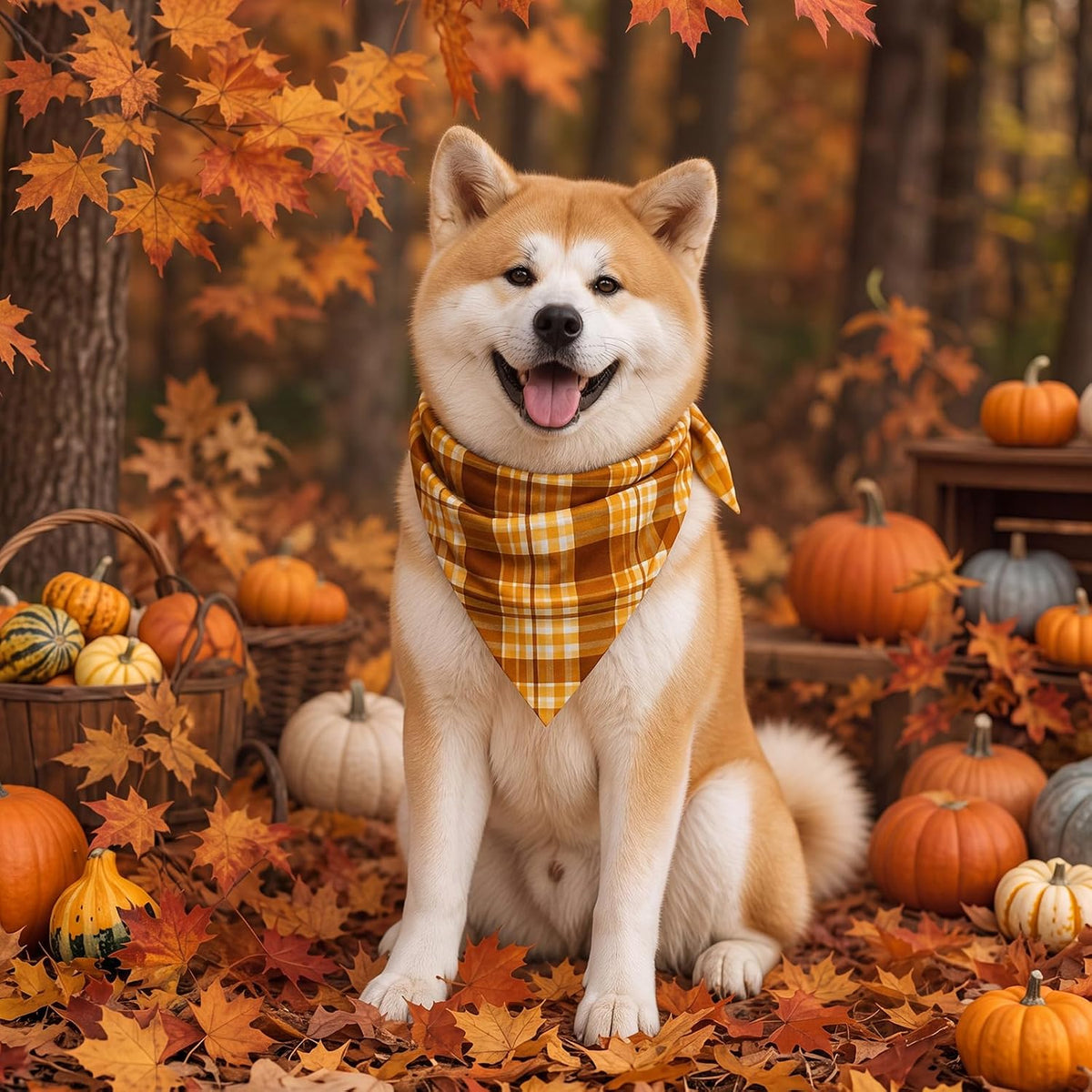 50 Pcs Fall Plaid Dog Bandanas Bulk Autumn Gingham Check Pattern