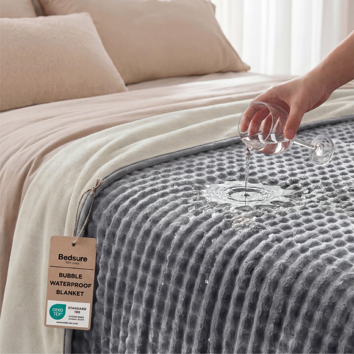Bedsure Soft Bubble Waterproof Blanket for Couch Black/Grey 50"x60"