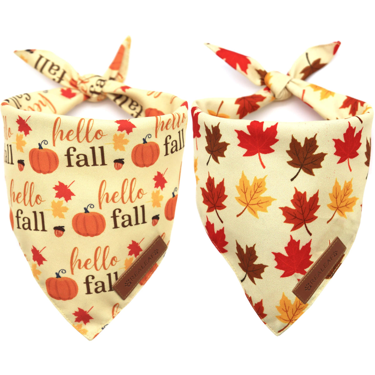 Realeaf Thanksgiving Dog Bandanas 2 Pack,Turkey Pumpkins Fall Stripe Pet Scarf for Boy and Girl, Premium Durable Fabric, Reversible Holiday Bandana for Medium and Large Dogs Pets