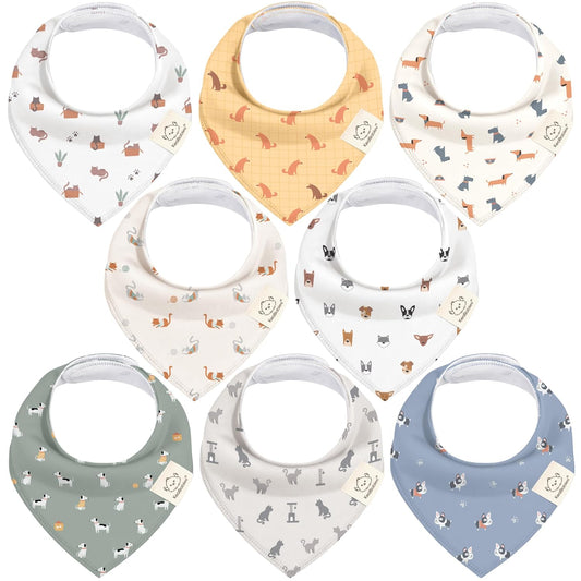 KeaBabies 8pk Organic Baby Bandana Bibs for Drooling Teething, Pets & Paws