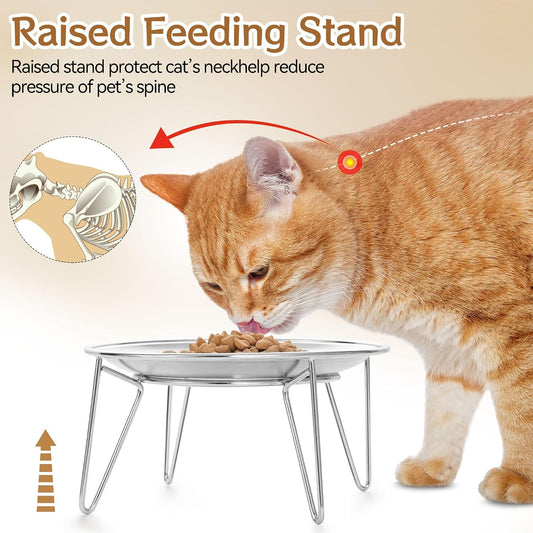 Elevated Cat Bowls, Wide Stainless Steel Cat Food Bowls with Metal Stand Whisker Stress-Free, Raised Food and Water Dish for Cats, Kitten, Puppies and Small Dogs