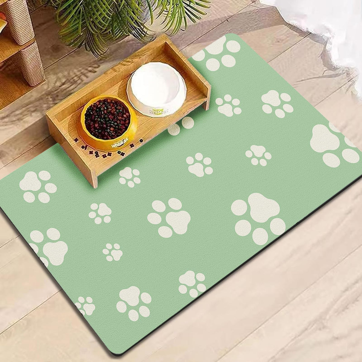 18"×30" Dog Food Mat-Absorbent Dog Mat for Food and Water, No Stains Quick Dry Cat Food Bowl Mat with Footprints for Messy Drinkers,Dark Grey
