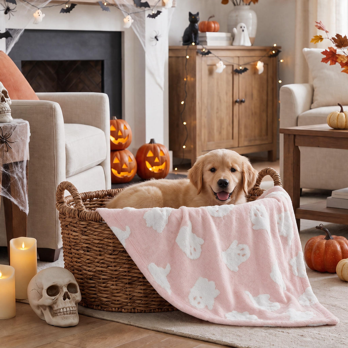 Horaldaily Black Ghost Shape 3D Textured Pets Blanket 30x40