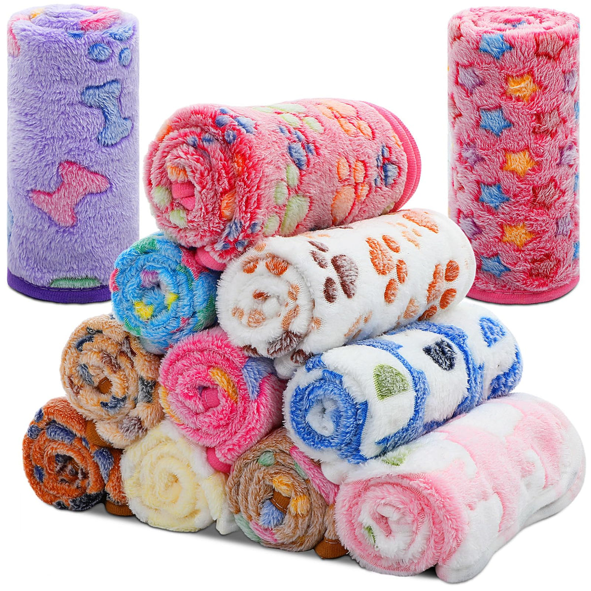 Tatuo 12 Pcs 16x24 in Puppy Dog Blankets Fleece Cat Pet Blankets Soft Warm