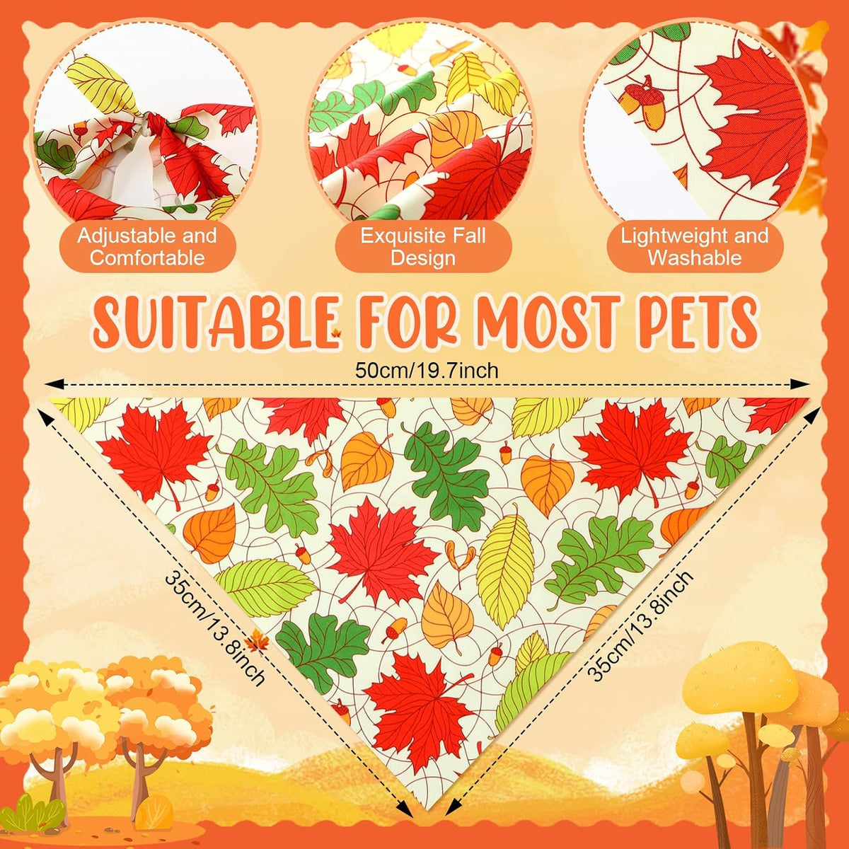 Preboun 50 Pcs Fall Dog Bandanas Bulk, Autumn Pumpkin Maple Leaves Pattern