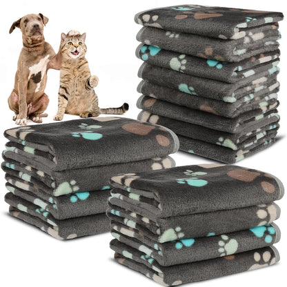 12 Pcs Small Dog Blanket Fleece Puppy Blankets Washable Pet Blankets for Cats Soft Flannel Paw Printed Throw for Guinea Pig Indoor Kittens Doggie (23 X 16 Inch, White, Dark Gray, Pink, Camel)