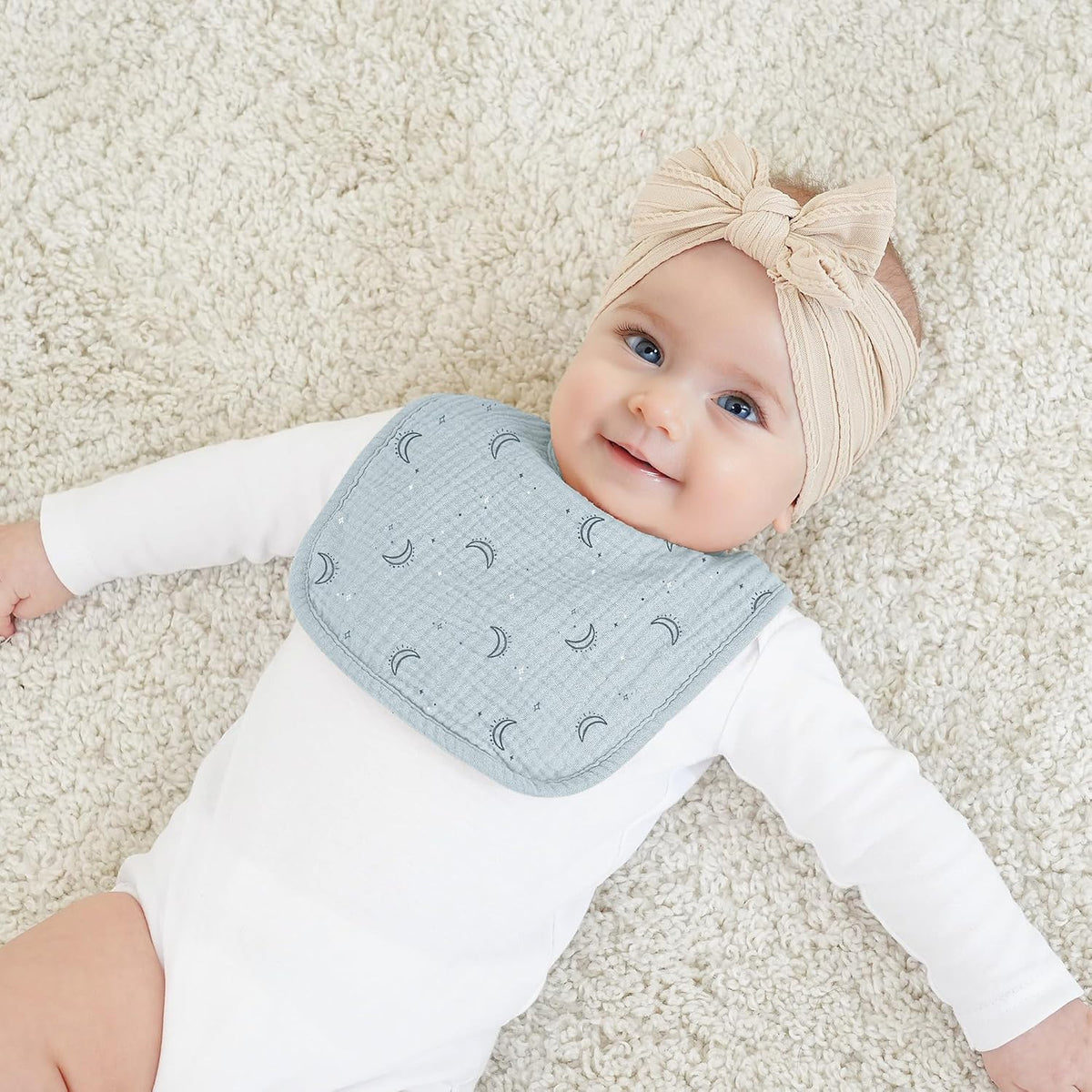 Bearmoss 100% Cotton 10 Pack Muslin Baby Bibs for Drooling and Teething