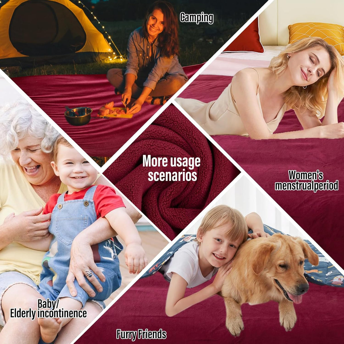 Ahinahwap Waterproof Blanket for Bed Couch Sofa, Reversible & Reusable Cat, Dog Blanket Waterproof Washable, Small Water Resistant Blankets, Leakproof (40"x60", Burgundy/Rose Pink)