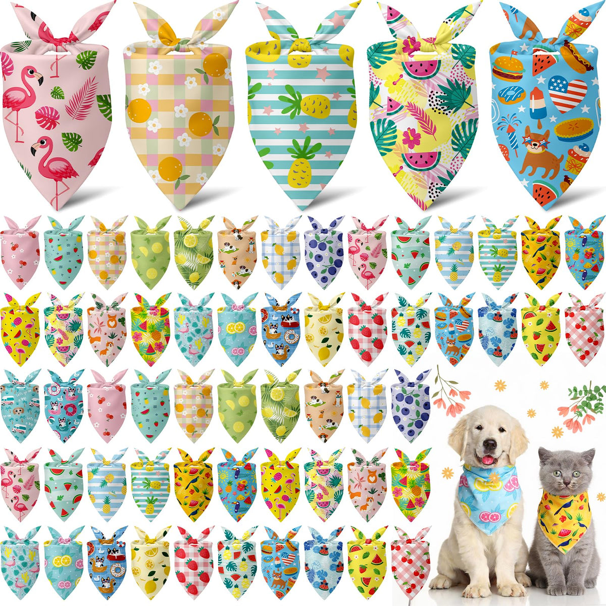Sanwuta 60 Pcs Christmas Dog Bandanas Bulk Xmas Pet Bib Scarf, Santa Medium