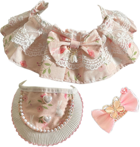 Floral & Lace Bandana Collar Set for Dogs and Cats, Hair Clip Scarf Bib