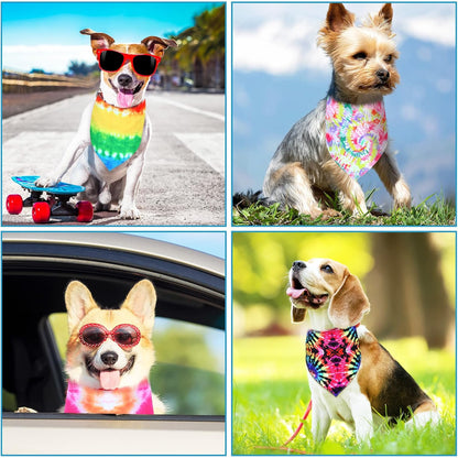 Weewooday 20 Pcs Dog Bandanas Washable Triangle Scarf, Tie Dye, L Size
