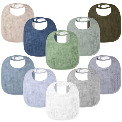 Bearmoss 100% Cotton 10 Pack Muslin Baby Bibs for Drooling and Teething