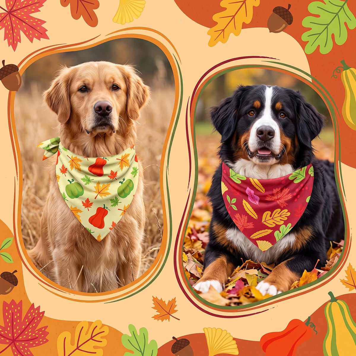 Preboun 100 Pcs Fall Dog Bandanas Bulk, Autumn Pumpkin Maple Leaves Pattern