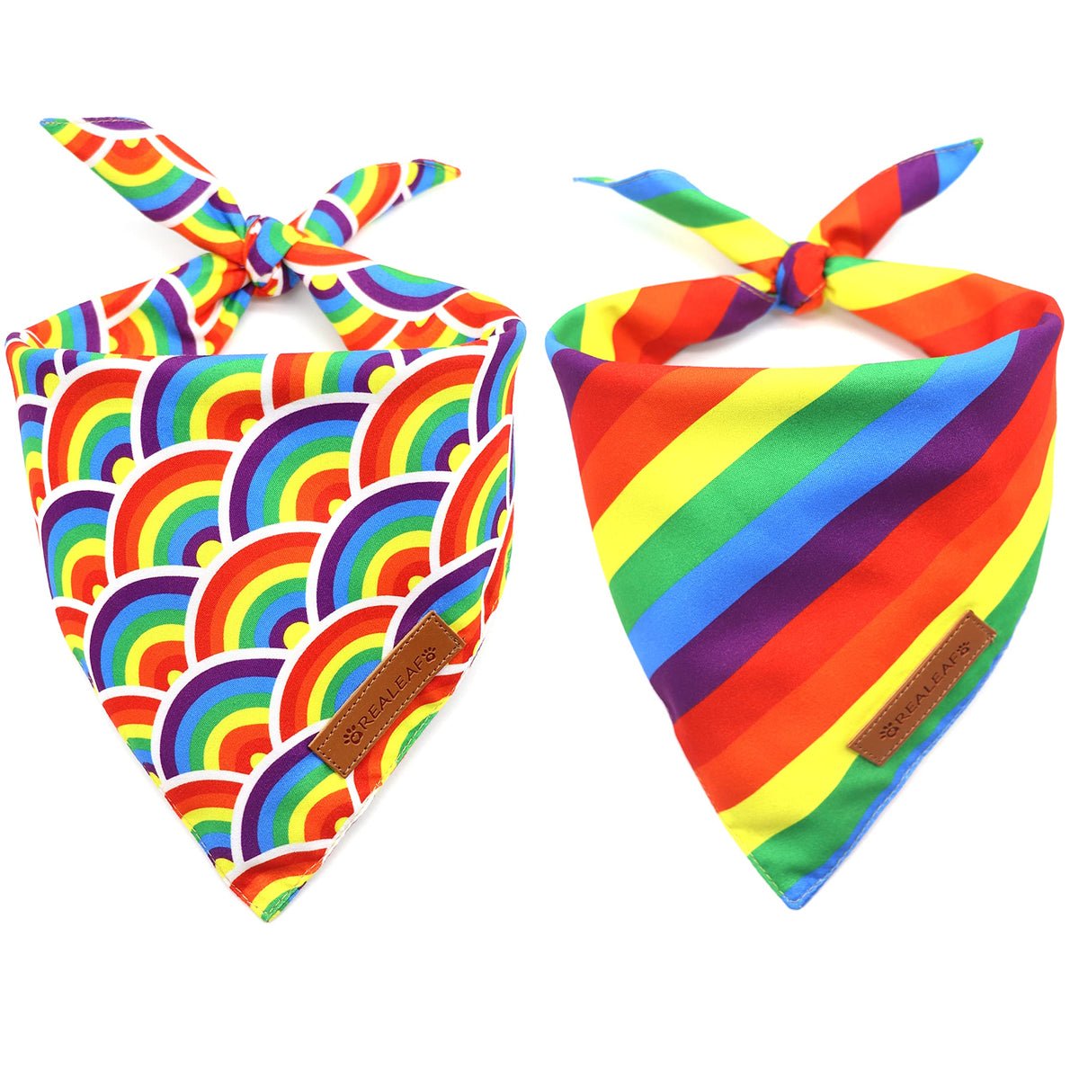 Realeaf Thanksgiving Dog Bandanas 2 Pack,Turkey Pumpkins Fall Stripe Pet Scarf for Boy and Girl, Premium Durable Fabric, Reversible Holiday Bandana for Medium and Large Dogs Pets