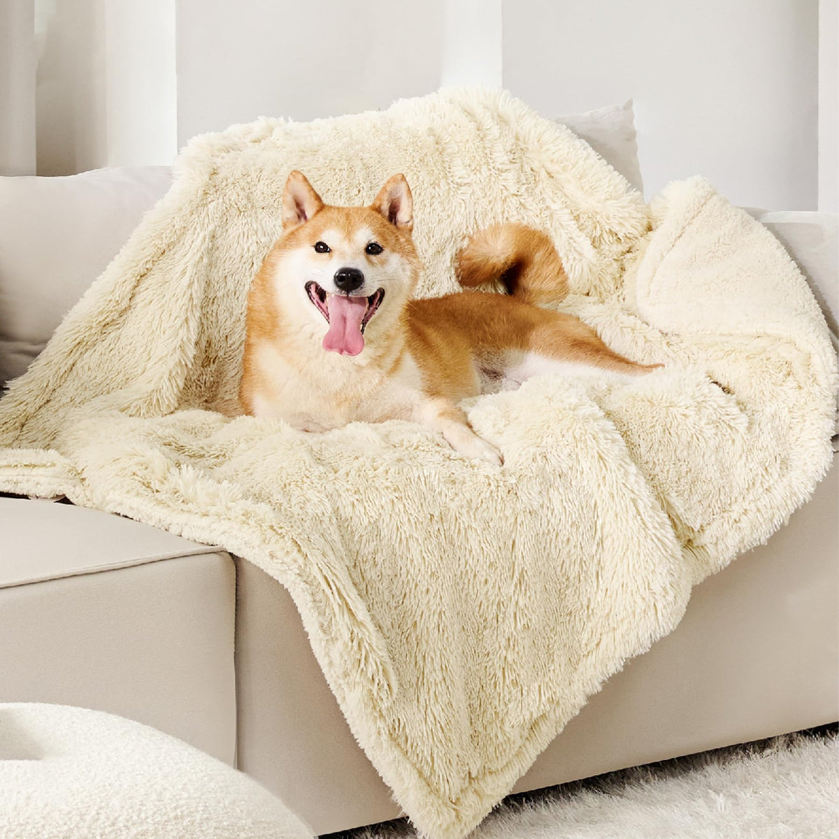 Bedsure Waterproof Dog Blankets for Large Dogs, Fluffy Faux Fur, 60×80"