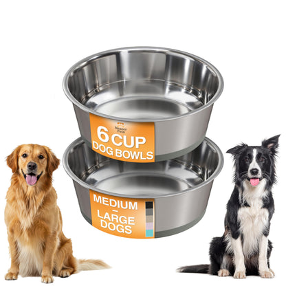Neater Pet Brands Stainless Steel Dog Bowls with Non-Slip Rubber Bottom – 2 Cup (16 oz), Black - Set of 2 Heavy Duty Metal Dog Bowls, Dishwasher Safe, Food or Water Bowl, Ideal for Small Dogs & Cats