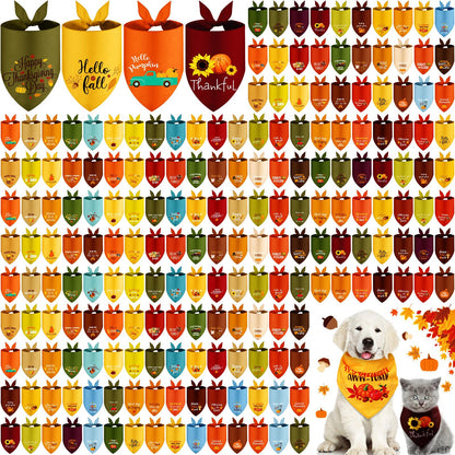 100 Pcs Fall & Thanksgiving Dog Bandanas Bulk with Holiday Sayings, Washable Adjustable Pet Triangle Scarf Bibs, Autumn Grooming Accessories for Small Medium Large Dogs Cats Costume Decor