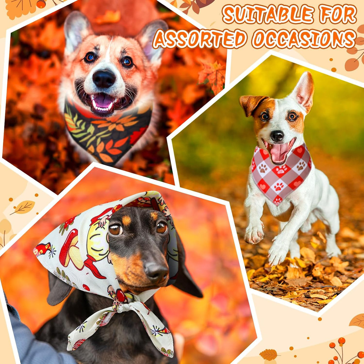 200 Pcs Fall Dog Bandanas Bulk for Small Medium Pet Dog Puppy