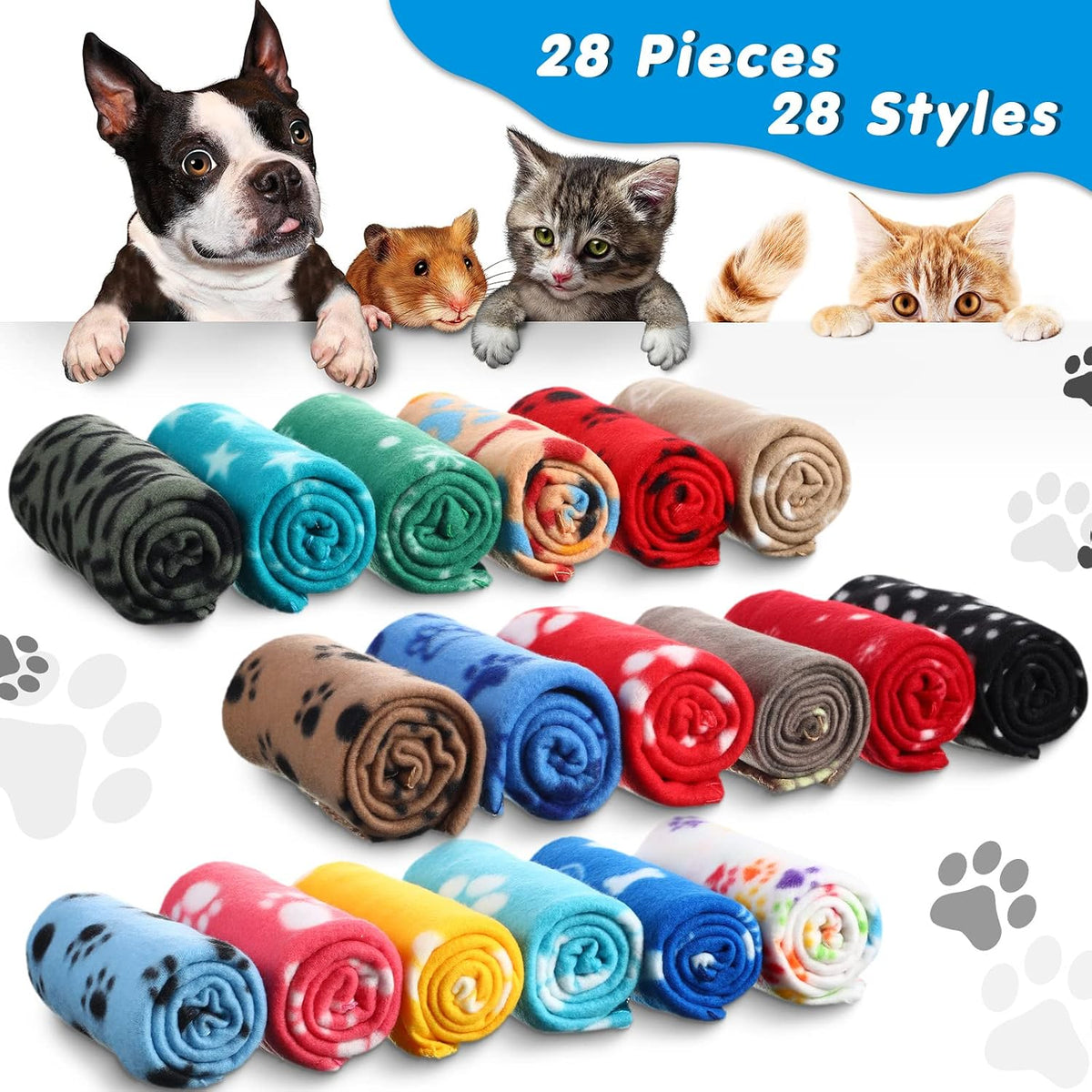 Chumia 28 Pcs Puppy Blanket Bulk Fleece Dog Blanket, 24x28 Inch, 28 Styles