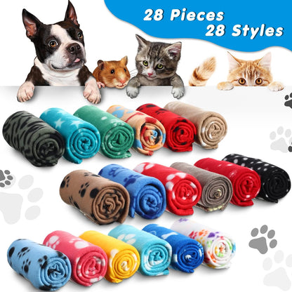 Chumia 28 Pcs Puppy Blanket Bulk Fleece Dog Blanket, 24x28 Inch, 28 Styles